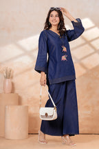 Denim Co-Ord Set | Blue Denim Kurti with Wide Leg Palazzo | Casual Ethnic Wear | Stylish 2-Piece Outfit