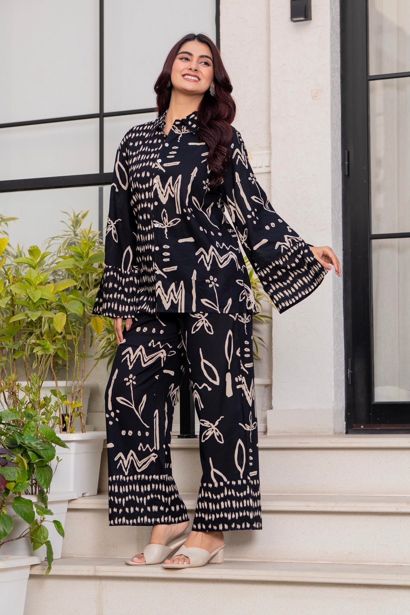 Full Sleeve Button Down Shirt with Palazzo Co-Ord Set