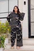 Women’s Black Printed Full Sleeve Button-Down Shirt & Palazzo Co-Ord Set