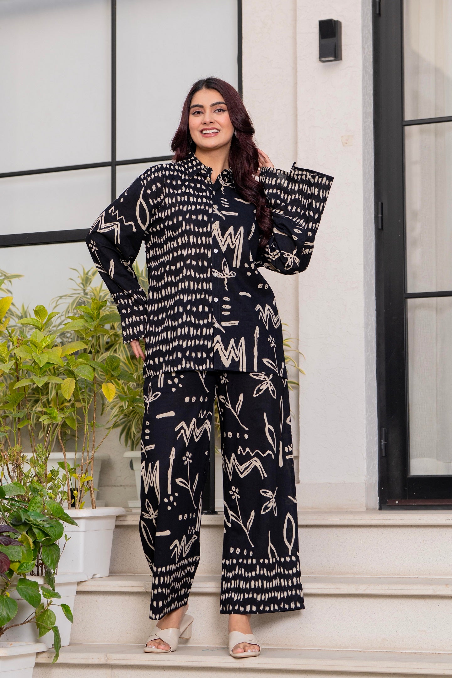 Full Sleeve Button Down Shirt with Palazzo Co-Ord Set