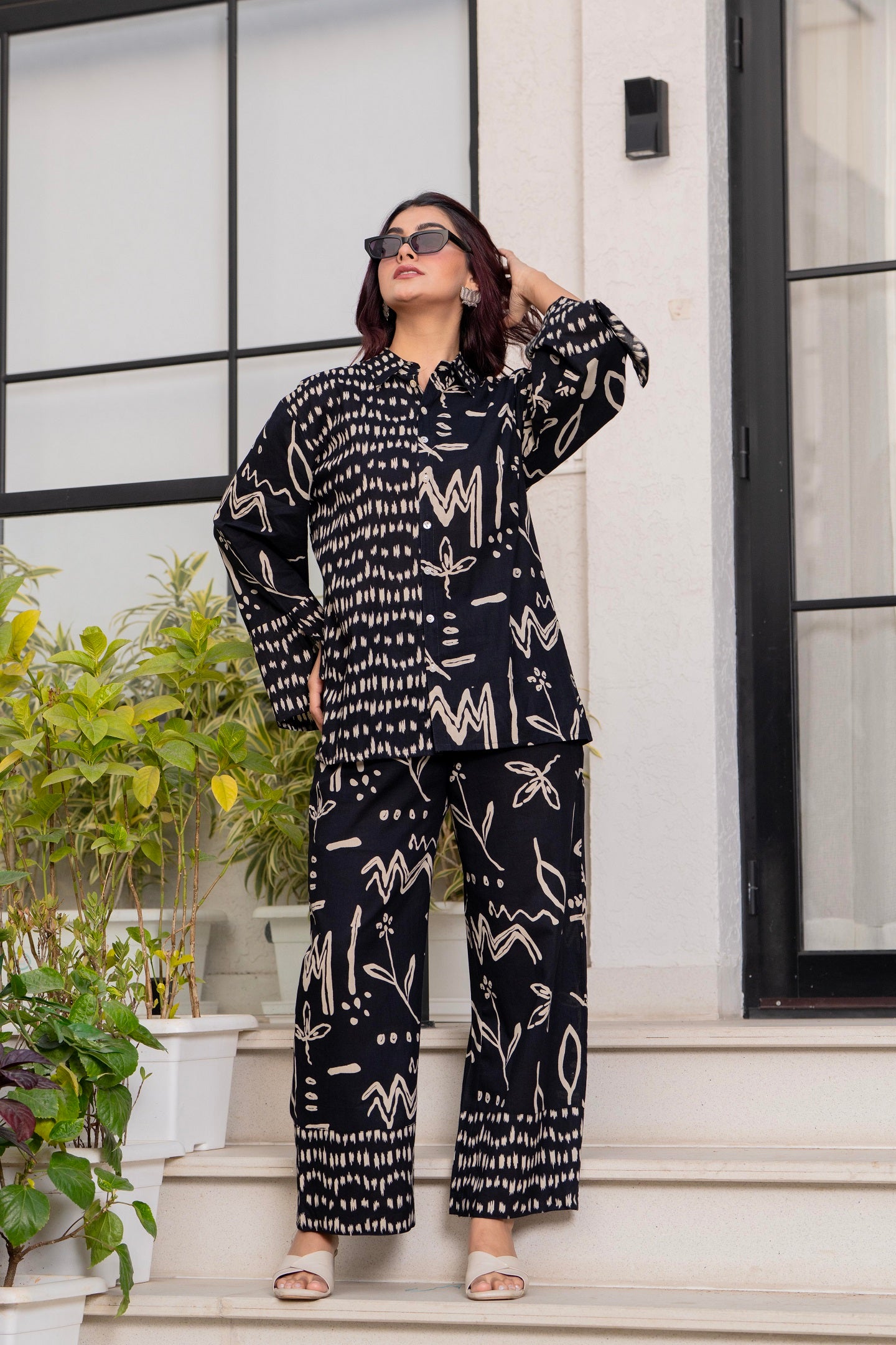 Full Sleeve Button Down Shirt with Palazzo Co-Ord Set