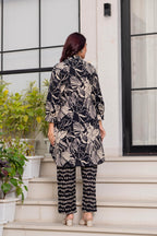 Black & Beige Floral Printed Kurti Pant Set