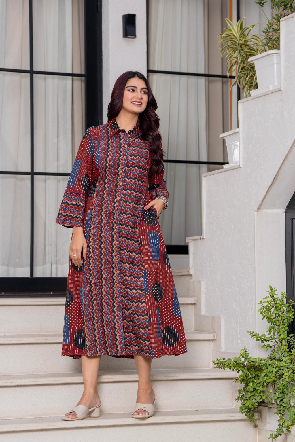 Geometric Print Longline Dress