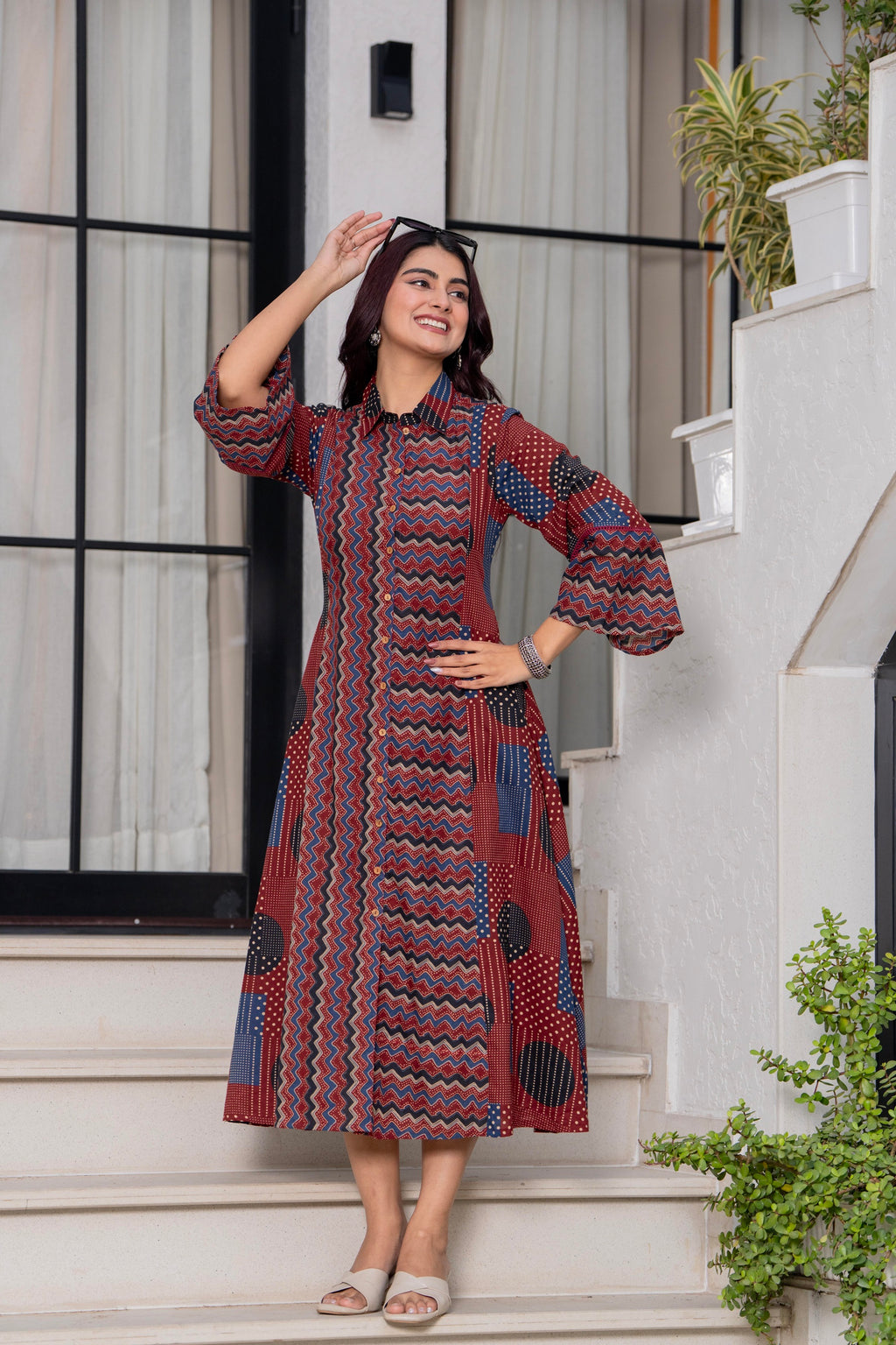 Geometric Print Longline Dress