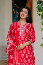 Women Ethnic Motifs Printed Regular Pure Cotton Kurta with Trousers & With Dupatta