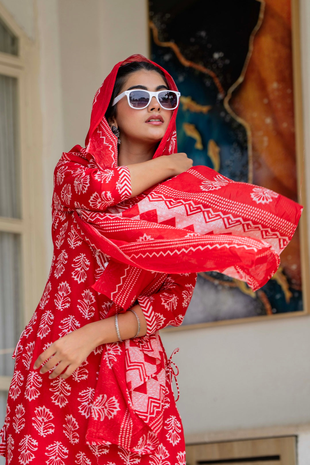 Women Ethnic Motifs Printed Regular Pure Cotton Kurta with Trousers & With Dupatta