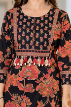 Women’s Teal Blue Printed Pure Cotton Kurta Set with Trousers & Dupatta