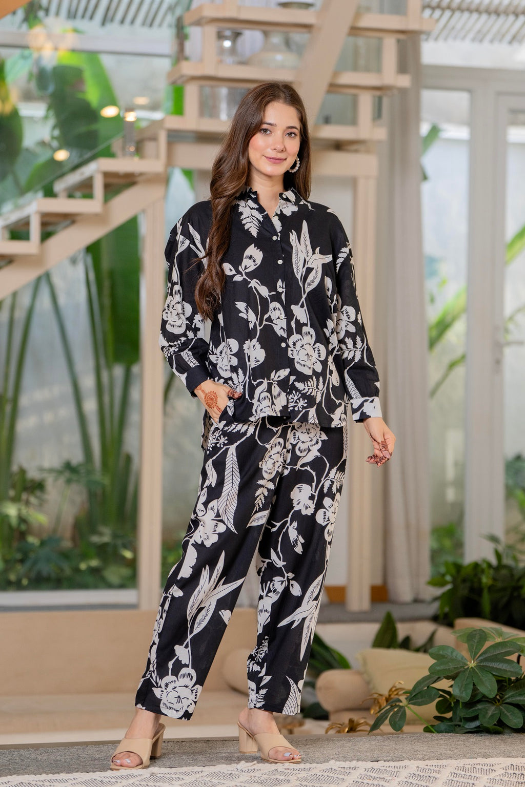 Women Black Printed Pure Cotton Co-ord Set