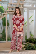 Women’s Maroon Floral Printed Pure Cotton Top & Trouser Co-Ord Set