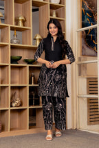 Women Black Pure Cotton Printed Co-Ords