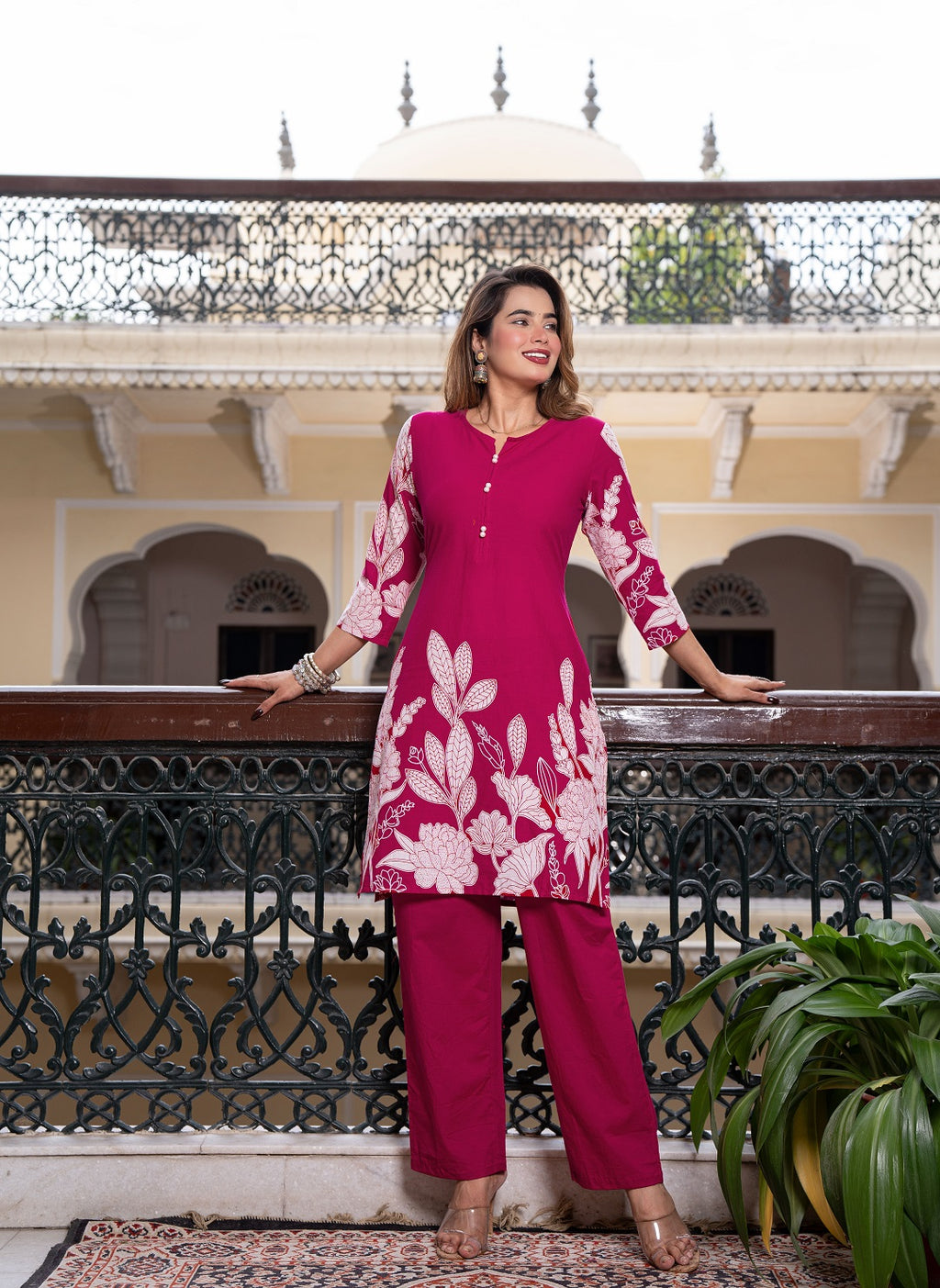 Printed Notch Neck Pure Cotton Tunic With Trouser