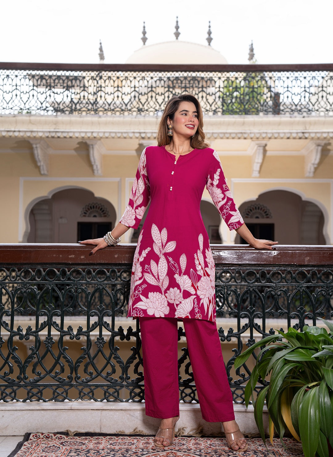 Printed Notch Neck Pure Cotton Tunic With Trouser