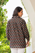 Women’s Black Floral Printed Classic Cotton Casual Shirt