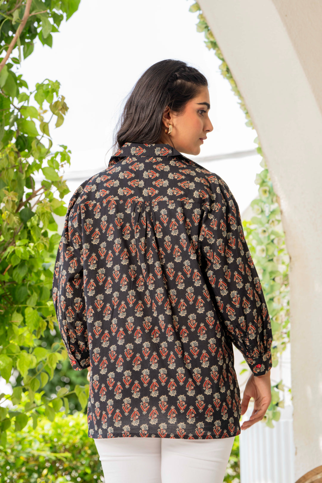 Women’s Black Floral Printed Classic Cotton Casual Shirt