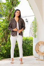 Women’s Black Floral Printed Classic Cotton Casual Shirt