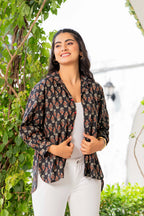 Women’s Black Floral Printed Classic Cotton Casual Shirt