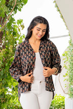 Women’s Black Floral Printed Classic Cotton Casual Shirt