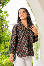 Women’s Black Floral Printed Classic Cotton Casual Shirt