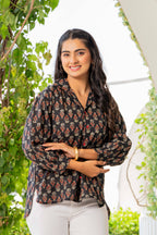 Women’s Black Floral Printed Classic Cotton Casual Shirt