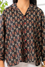 Women’s Black Floral Printed Classic Cotton Casual Shirt