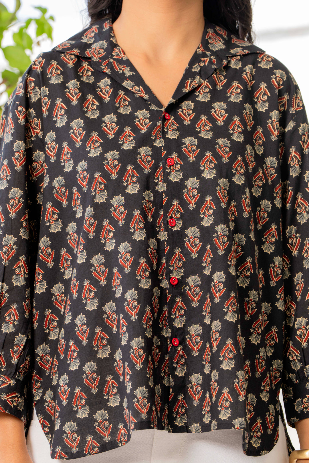 Women’s Black Floral Printed Classic Cotton Casual Shirt