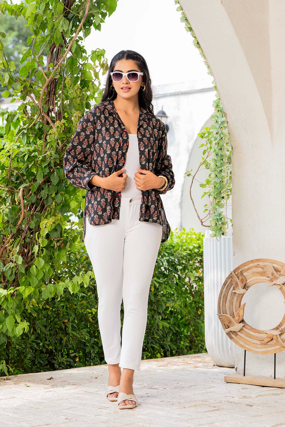 Women’s Black Floral Printed Classic Cotton Casual Shirt