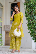 Women’s Green Floral Printed Cotton Tunic & Trouser Co-Ord Set