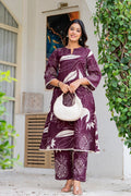 Women’s Teal Printed Panelled Pure Cotton Kurta with Trousers