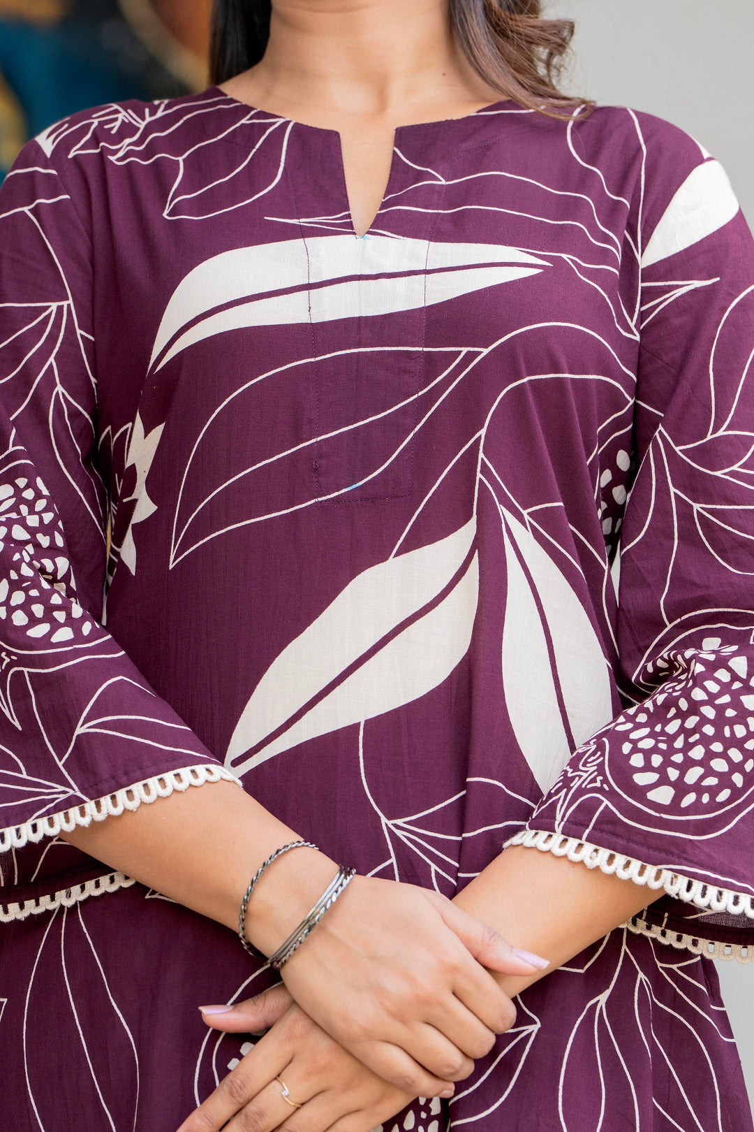 Stylish Maroon Floral Print Kurta with Pant Set
