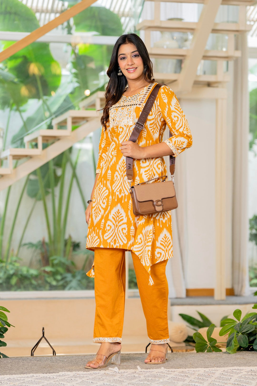 Ethnic Motifs Printed Regular Mirror Work Pure Cotton Kurta With Trouser