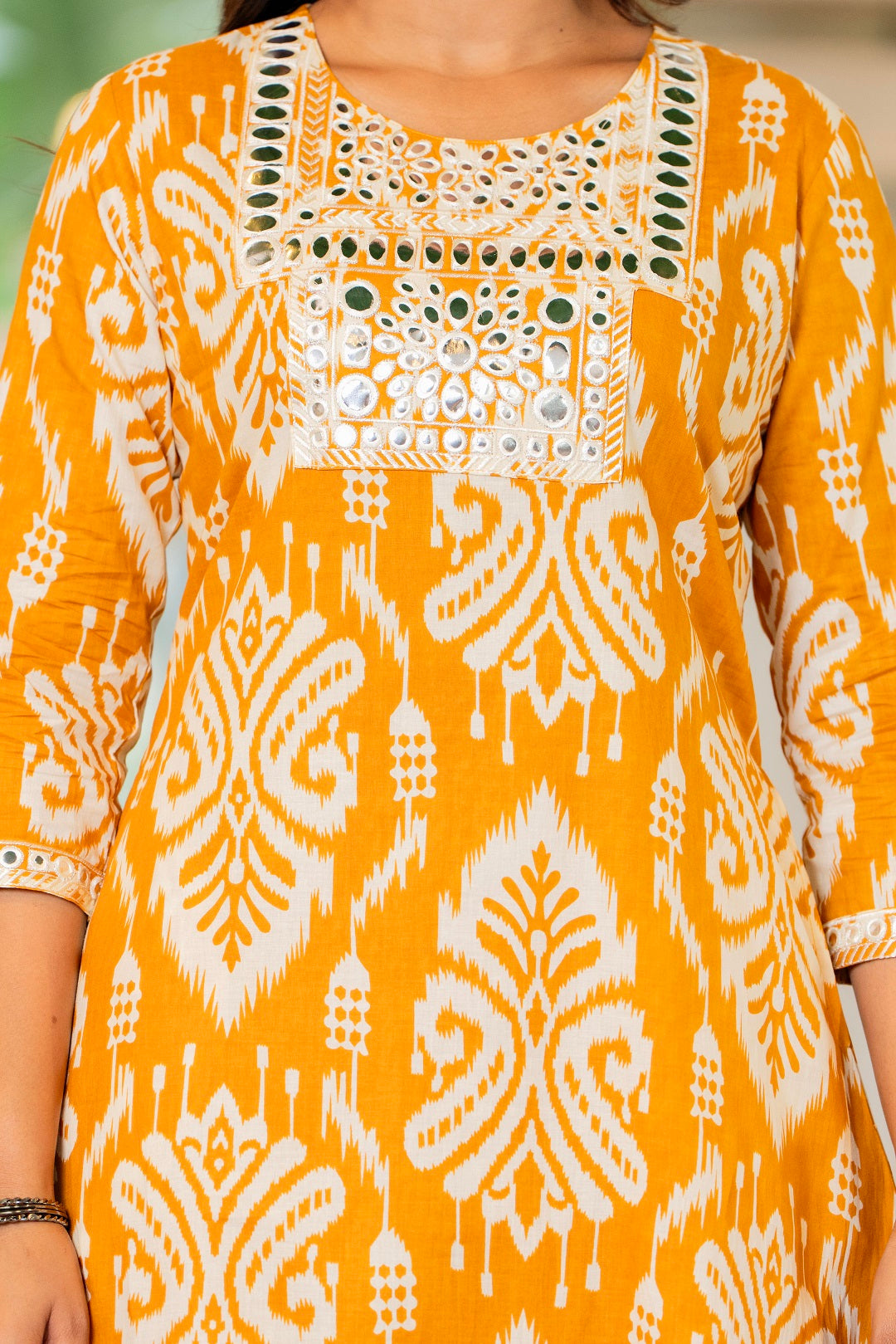 Ethnic Motifs Printed Regular Mirror Work Pure Cotton Kurta With Trouser