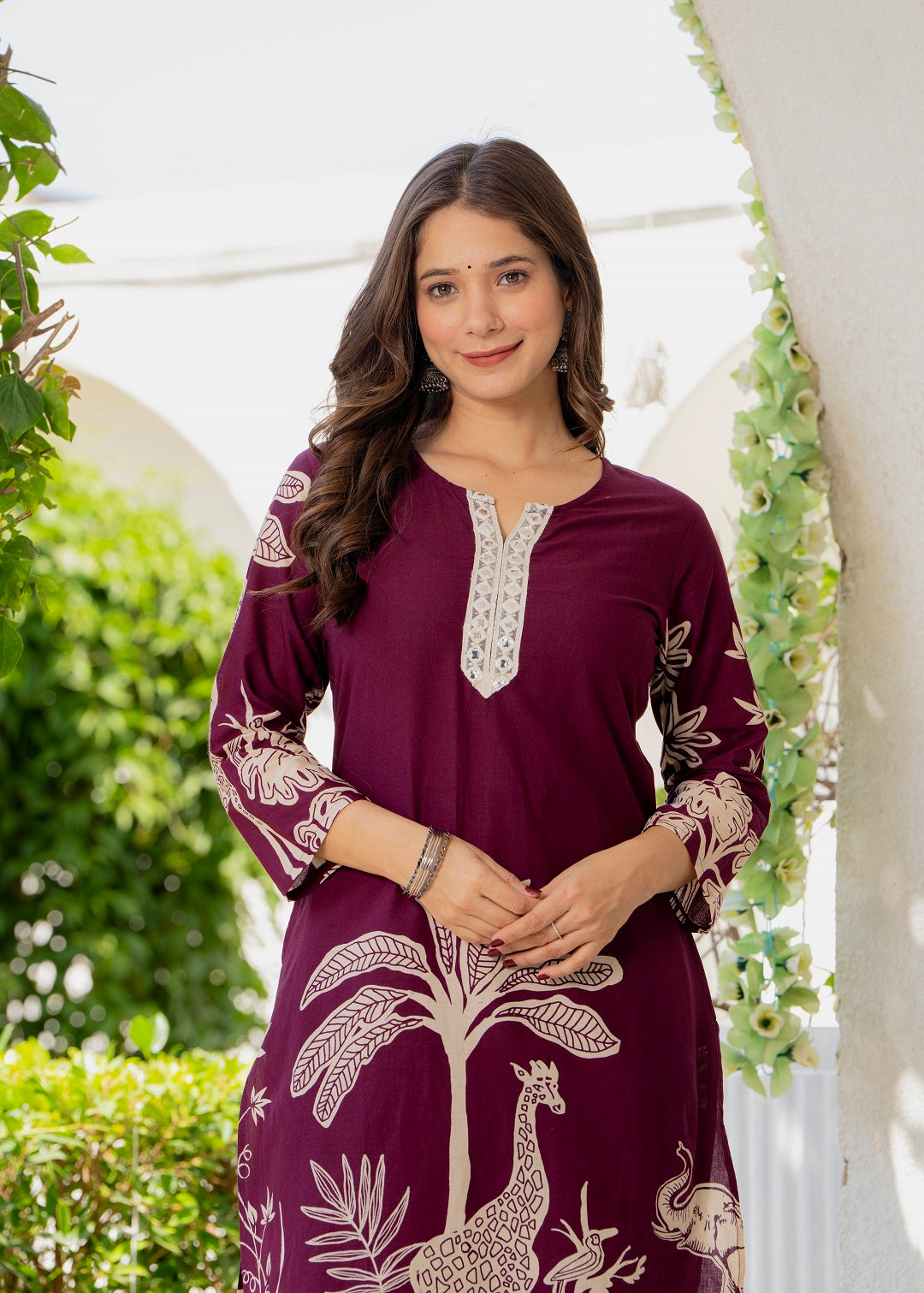 Women Ethnic Motifs Printed Regular Thread Work Pure Cotton Kurta with Trousers