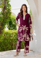 Women Ethnic Motifs Printed Regular Thread Work Pure Cotton Kurta with Trousers