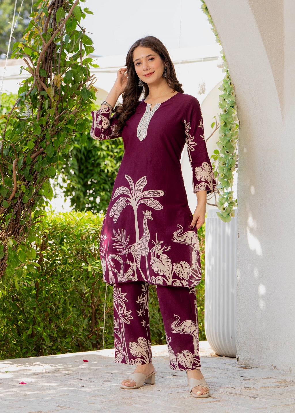 Women Ethnic Motifs Printed Regular Thread Work Pure Cotton Kurta with Trousers