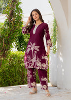 Women Ethnic Motifs Printed Regular Thread Work Pure Cotton Kurta with Trousers