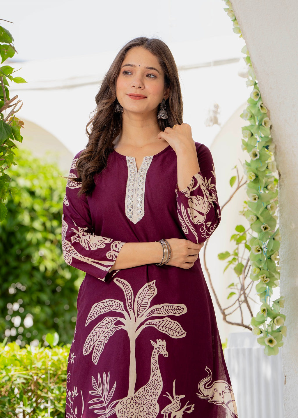 Women Ethnic Motifs Printed Regular Thread Work Pure Cotton Kurta with Trousers