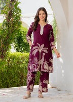 Women Ethnic Motifs Printed Regular Thread Work Pure Cotton Kurta with Trousers