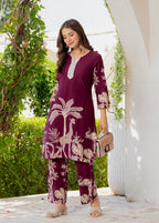 Women Ethnic Motifs Printed Regular Thread Work Pure Cotton Kurta with Trousers