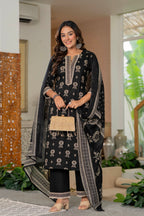 Women Printed Regular Pure Cotton Kurta with Trousers & Dupatta