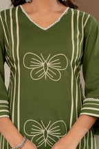 Women Striped Printed Pure Cotton Kurta with Trousers & With Dupatta