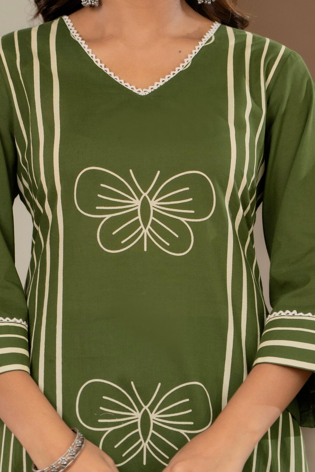 Women Striped Printed Pure Cotton Kurta with Trousers & With Dupatta