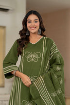 Women Striped Printed Pure Cotton Kurta with Trousers & With Dupatta