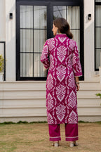 Magenta Ethnic Printed Kurta Set with Dupatta