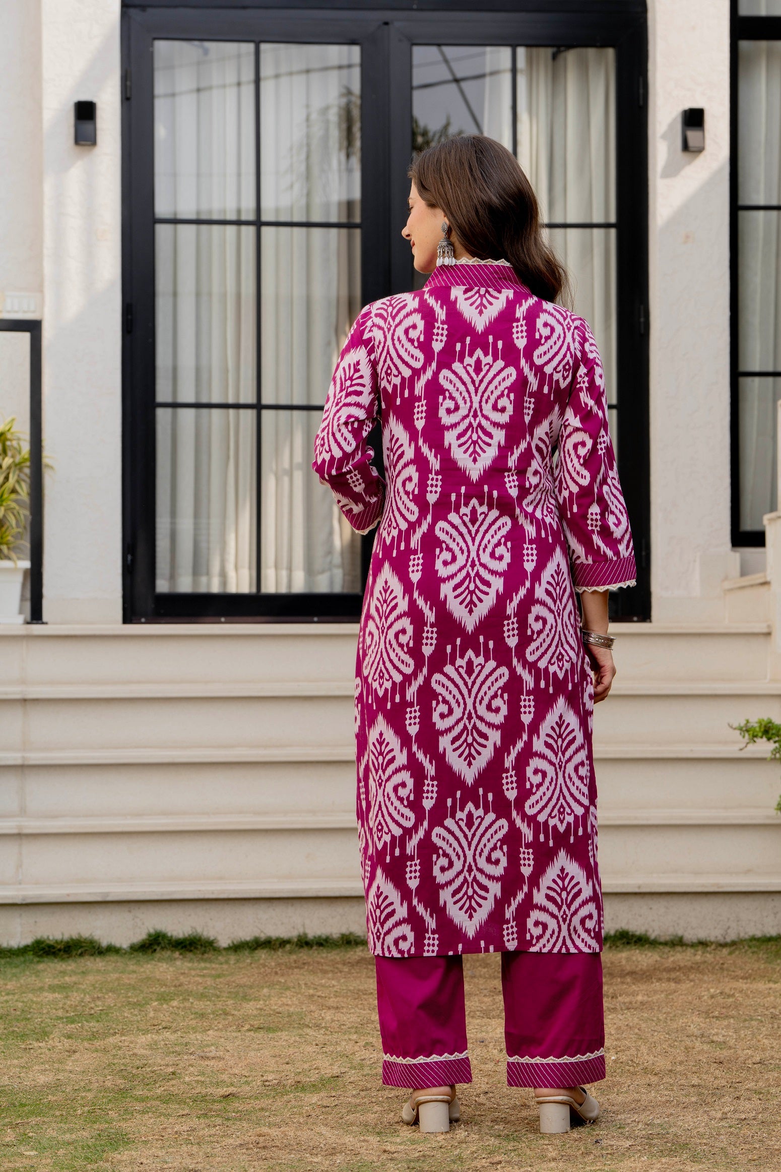 Magenta Ethnic Printed Kurta Set with Dupatta