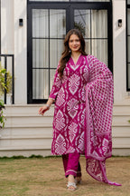 Magenta Ethnic Printed Kurta Set with Dupatta