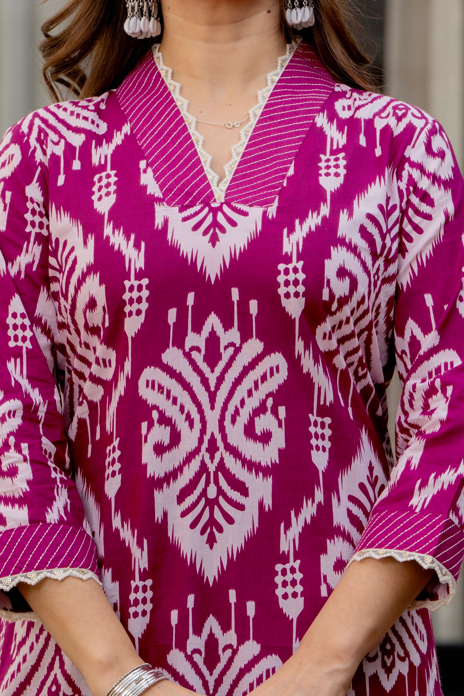 Magenta Ethnic Printed Kurta Set with Dupatta