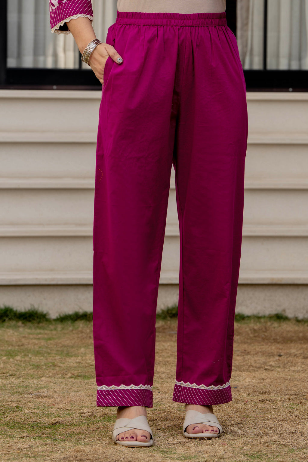 Magenta Ethnic Printed Kurta Set with Dupatta