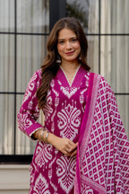 Magenta Ethnic Printed Kurta Set with Dupatta