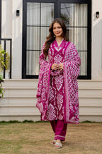 Magenta Ethnic Printed Kurta Set with Dupatta