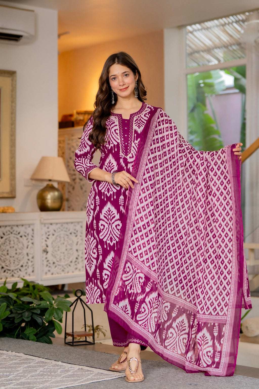 Premium Pink Traditional Cotton Suit Set
